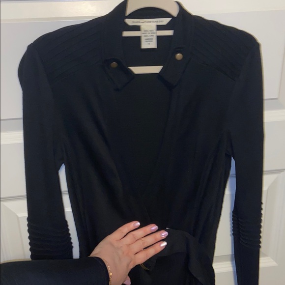 Diane Von Furstenberg Black Wool Belted Biker Wrap Dress Size 8 - Picture 10 of 11